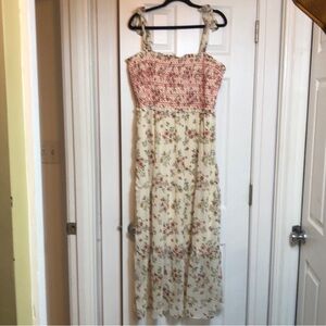 Laura Conrad Smocked Bodice Feminine Cottage Core BoHo Maxi Dress Spring